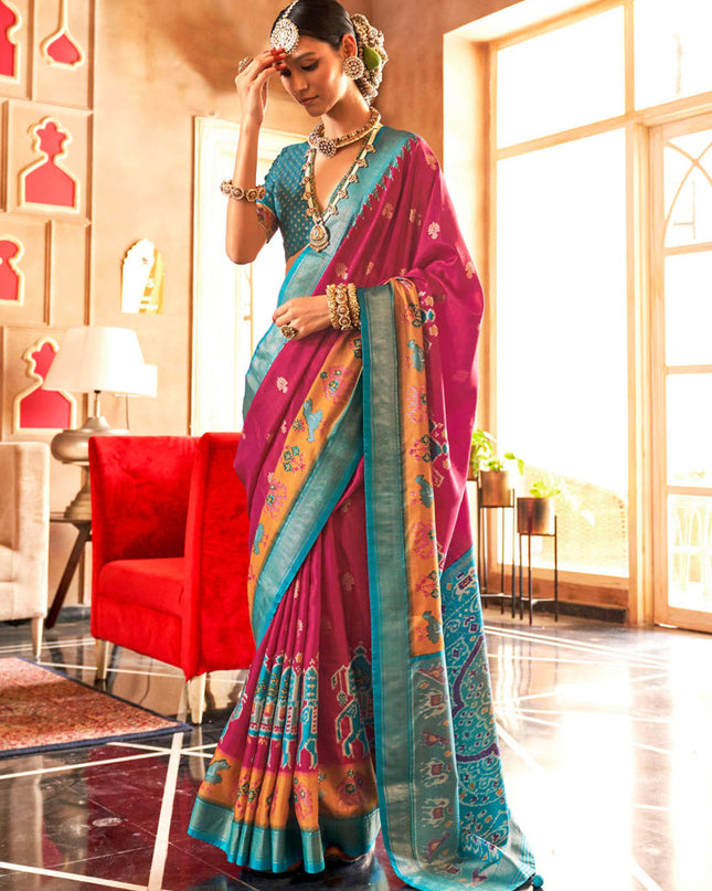 Raspberry Pink Silk Sambalpuri Print Saree for Festival