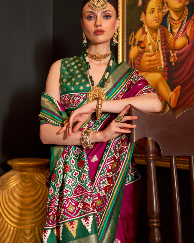 Magenta Silk Patola Saree for Festival