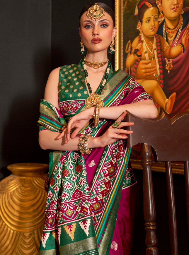 Magenta Silk Patola Saree for Festival