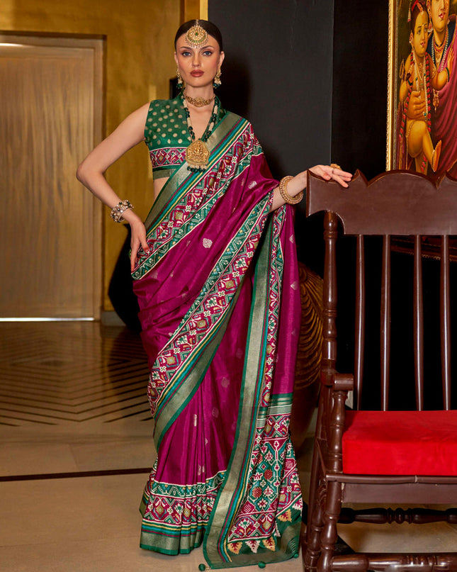 Magenta Silk Patola Saree for Festival