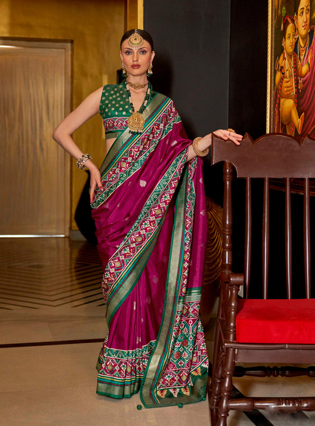 Magenta Silk Patola Saree for Festival