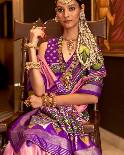 Carnation Pink Silk Patola Saree for Festival