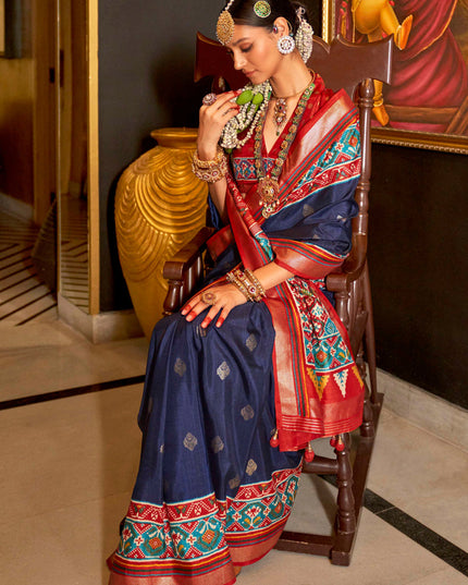 Navy Blue Silk Patola Saree for Festival