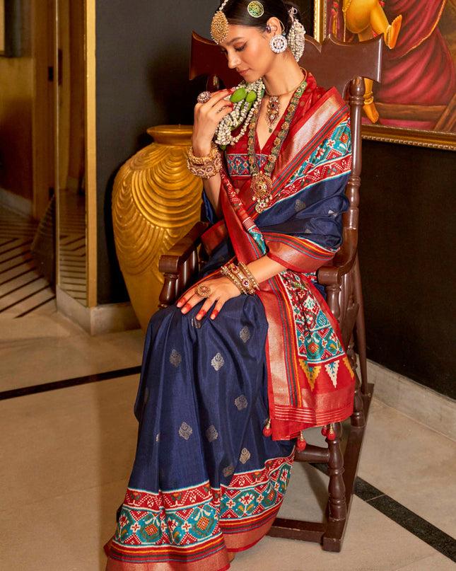 Navy Blue Silk Patola Saree for Festival