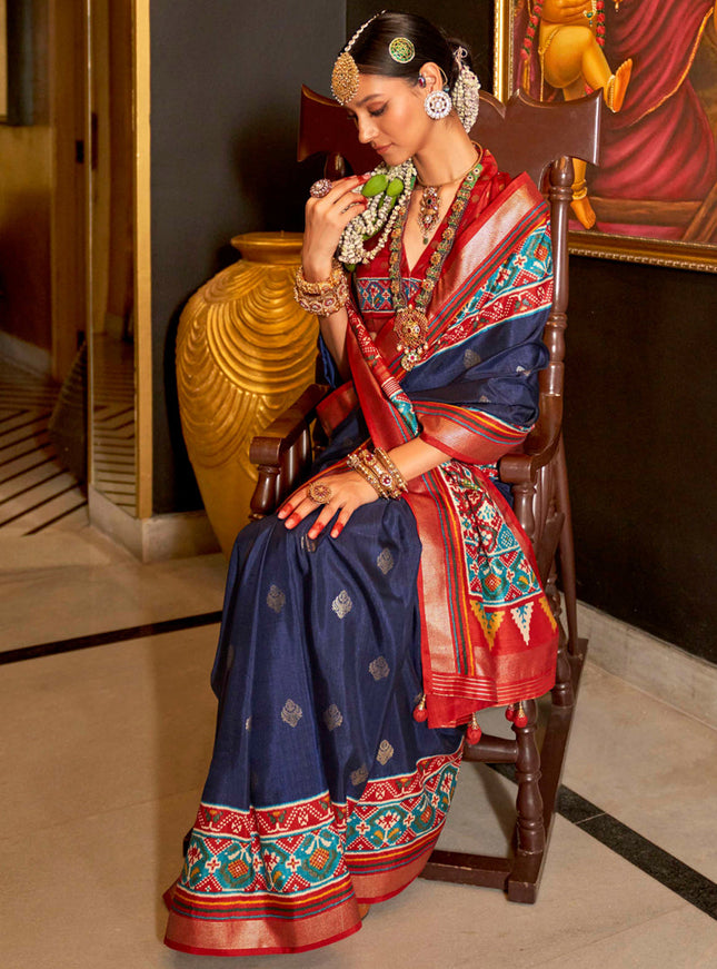Navy Blue Silk Patola Saree for Festival