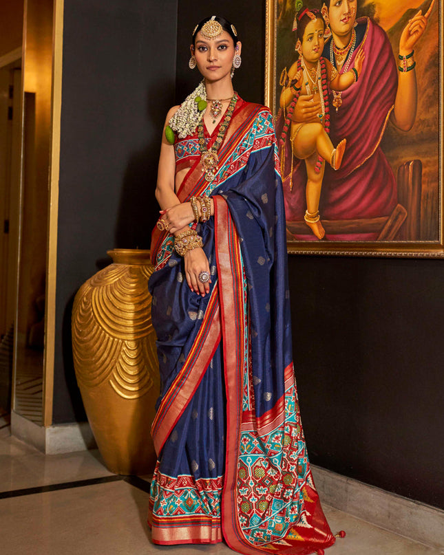 Navy Blue Silk Patola Saree for Festival