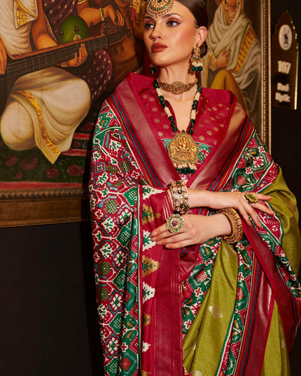 Olive Green Silk Patola Saree for Festival
