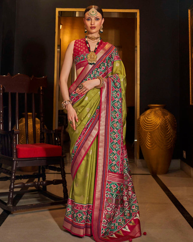 Olive Green Silk Patola Saree for Festival