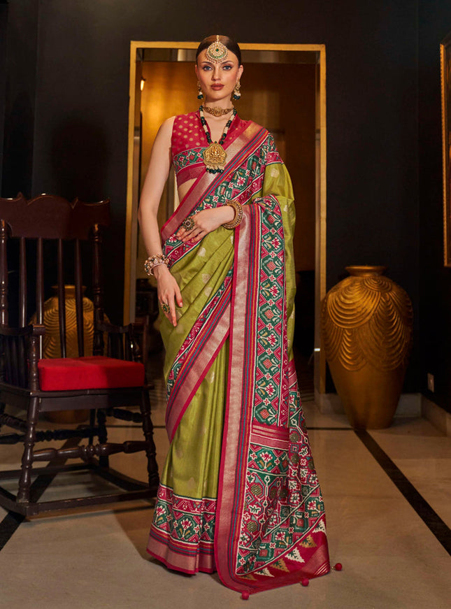 Olive Green Silk Patola Saree for Festival