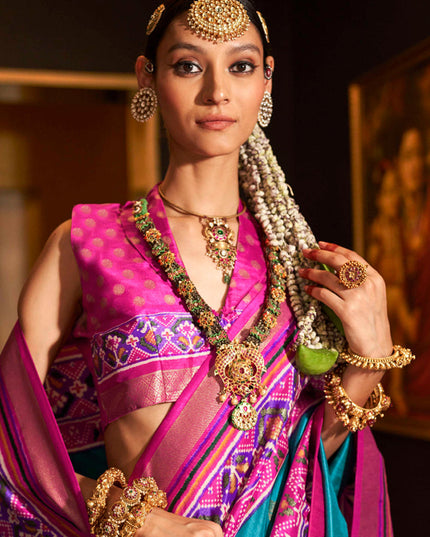 Azure Blue Silk Patola Saree for Festival