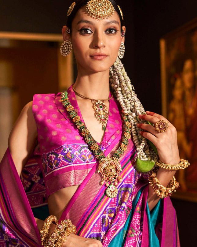 Azure Blue Silk Patola Saree for Festival