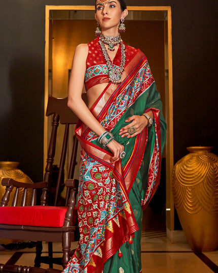 Bottle Green Silk Patola Saree for Festival