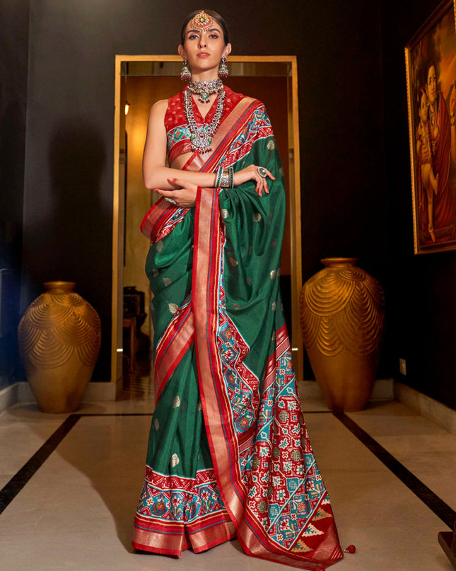 Bottle Green Silk Patola Saree for Festival