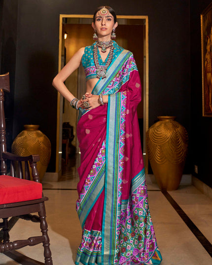 Raspberry Pink Silk Patola Saree for Festival