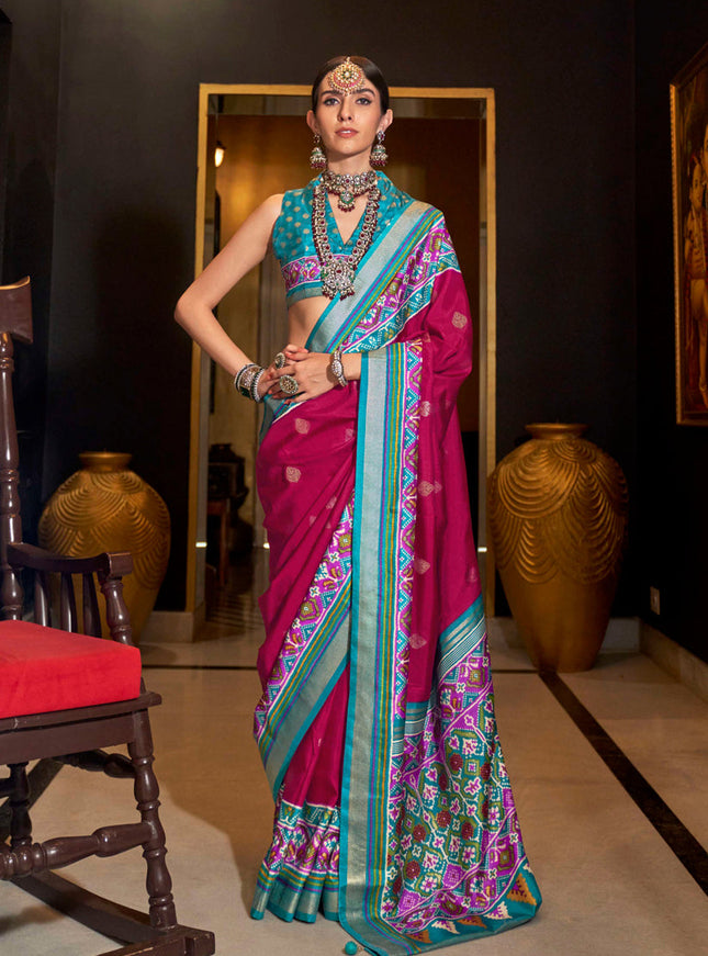 Raspberry Pink Silk Patola Saree for Festival