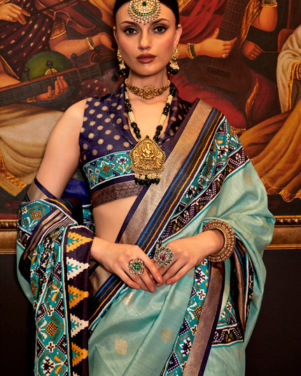 Mint Blue Silk Patola Saree for Festival