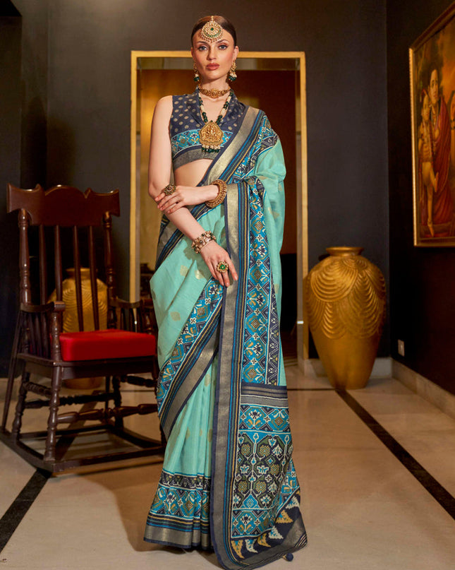 Mint Blue Silk Patola Saree for Festival