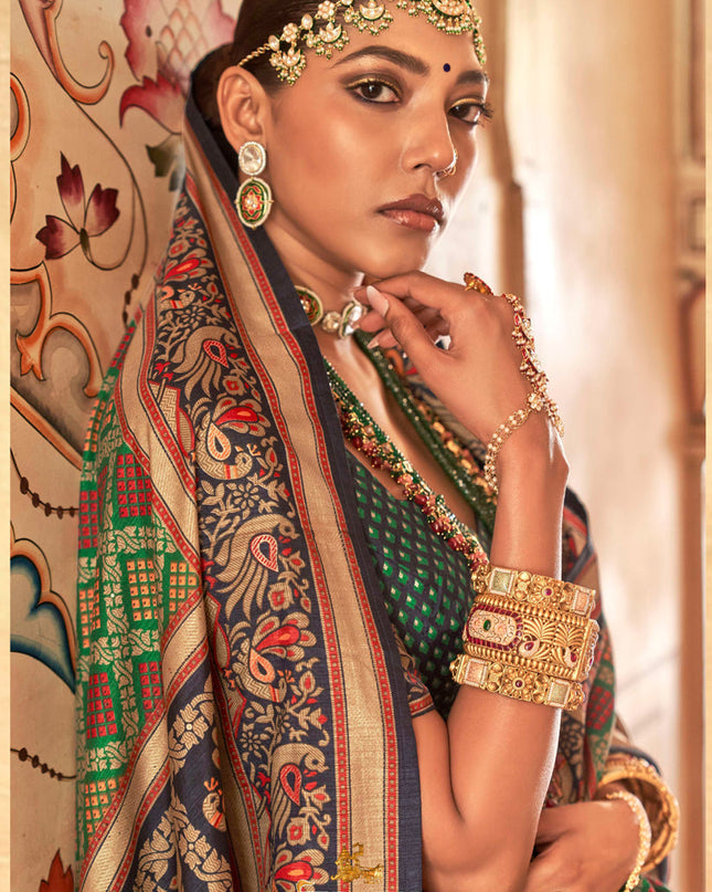 Multicolor Gold Print Silk Saree for Festival