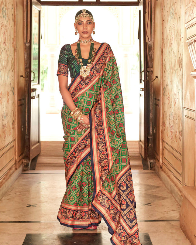 Multicolor Gold Print Silk Saree for Festival