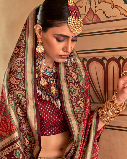 Multicolor Gold Print Silk Saree for Festival