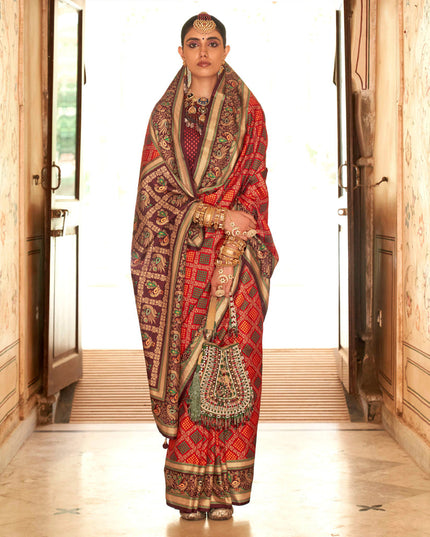 Multicolor Gold Print Silk Saree for Festival