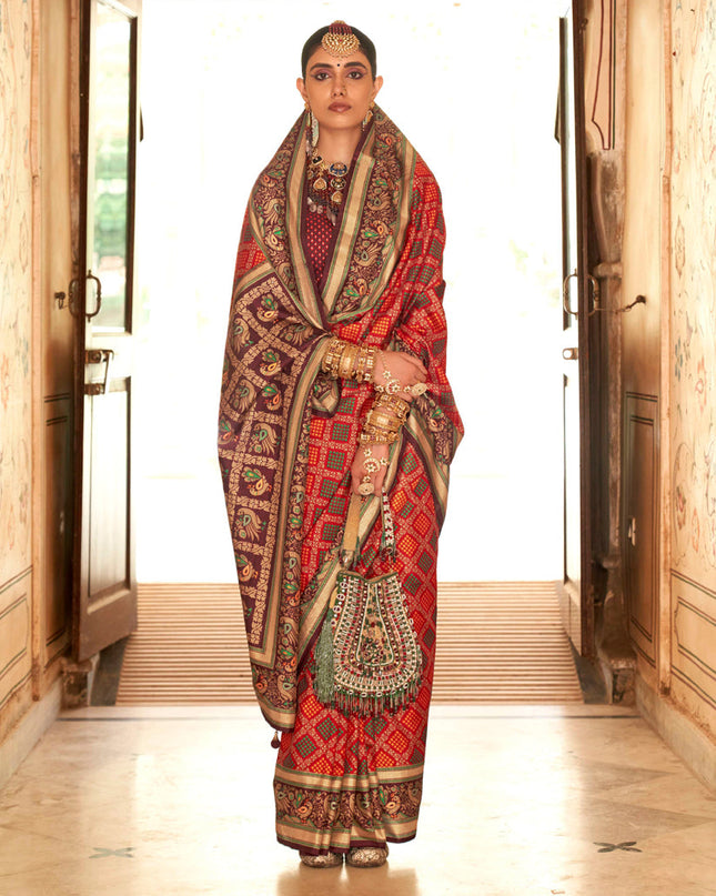 Multicolor Gold Print Silk Saree for Festival