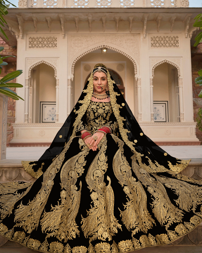 Black Embroidered Velvet Lehenga Choli