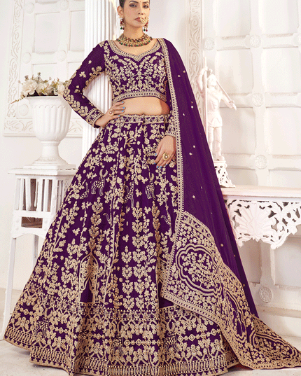 Wine Tissue Organza Embroidered Designer Lehenga Choli