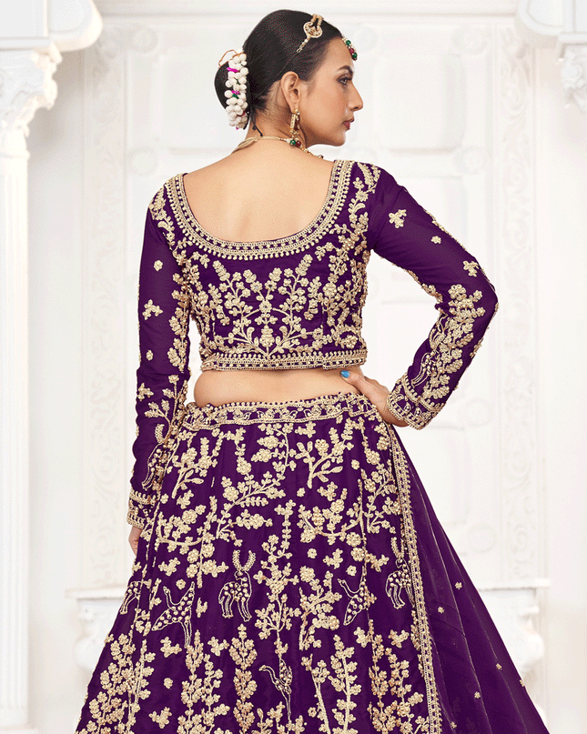 Wine Tissue Organza Embroidered Designer Lehenga Choli