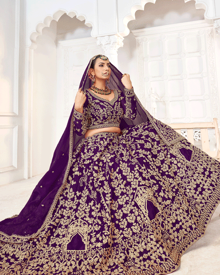 Wine Tissue Organza Embroidered Designer Lehenga Choli