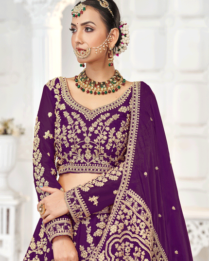 Wine Tissue Organza Embroidered Designer Lehenga Choli