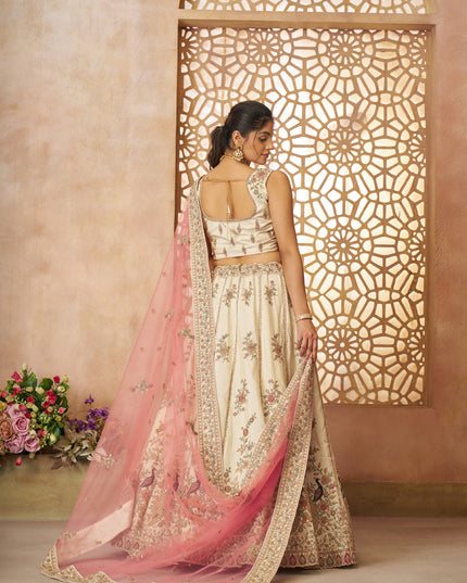 White Heavy Embroidered Sequins Lehenga Choli Wedding Wear