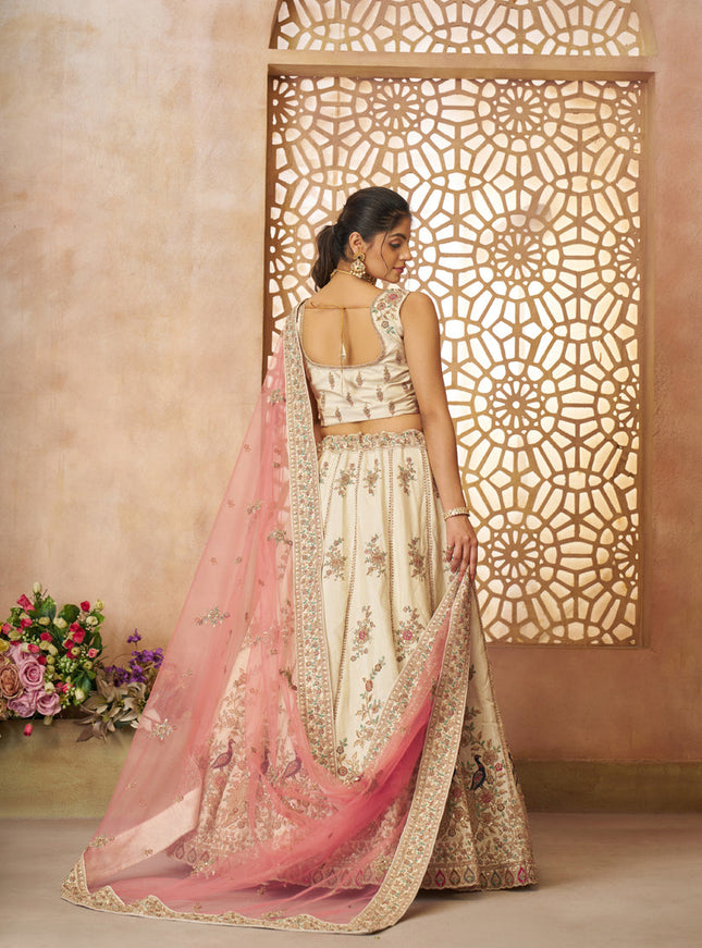 White Heavy Embroidered Sequins Lehenga Choli Wedding Wear