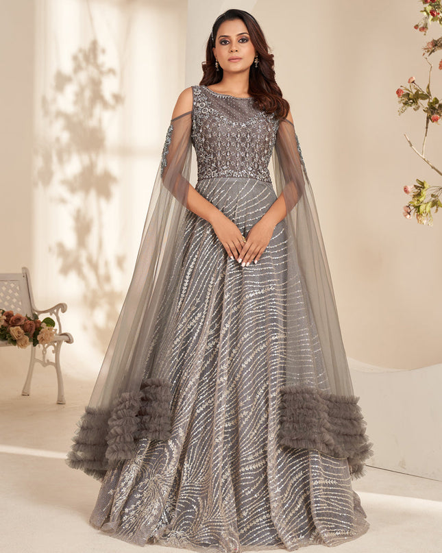 Grey Sequins Embroidered Anarkali Gown