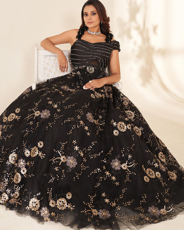 Black Sequins Embroidered Anarkali Gown