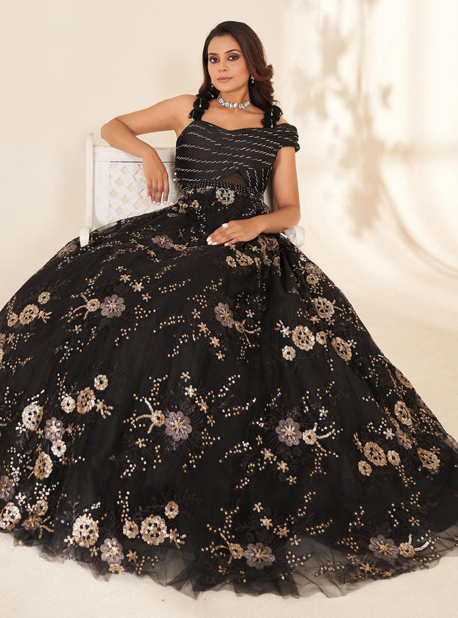 Black Sequins Embroidered Anarkali Gown