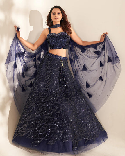 Navy Blue Heavy Designer Lehenga Set