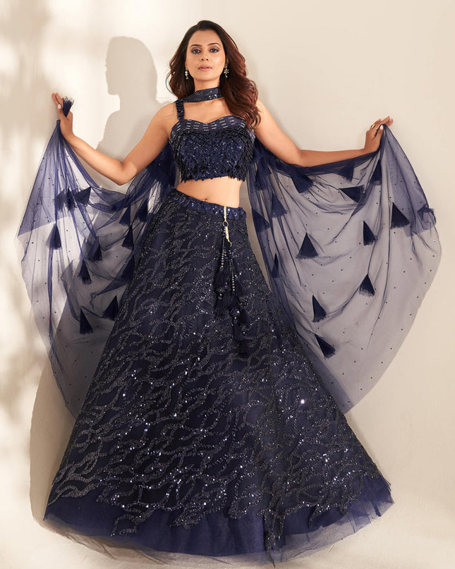 Navy Blue Heavy Designer Lehenga Set