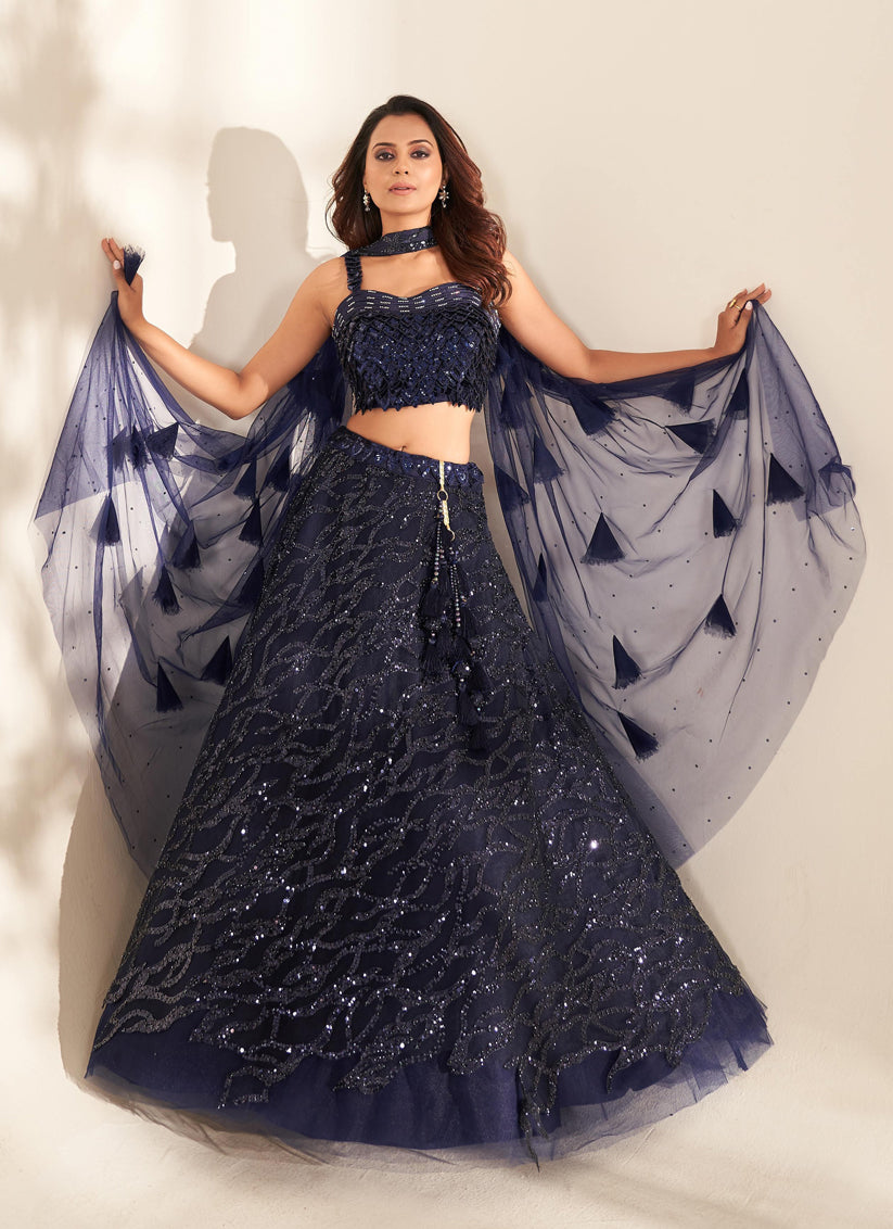 Navy Blue Heavy Designer Lehenga Set