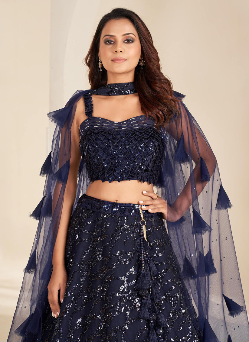 Navy Blue Heavy Designer Lehenga Set