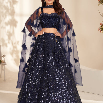 Navy Blue Heavy Designer Lehenga Set