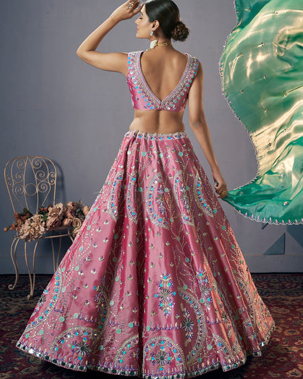 Onion Pink Silk Embroidered Designer Lehenga Set