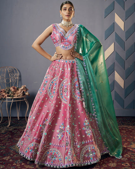 Onion Pink Silk Embroidered Designer Lehenga Set
