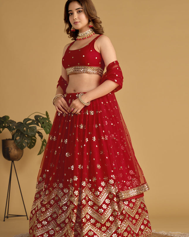 Red Sequins Embroidered Lehenga Choli Set
