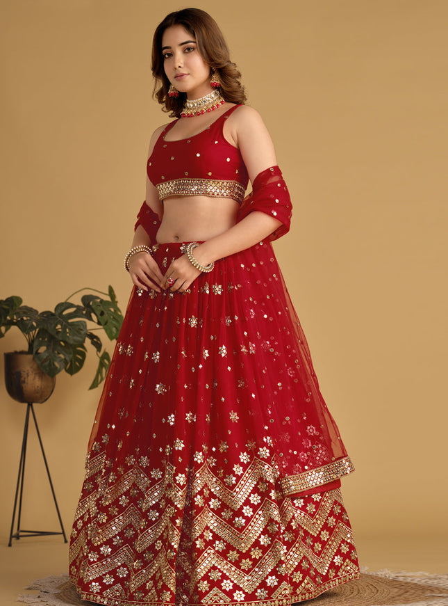 Red Sequins Embroidered Lehenga Choli Set