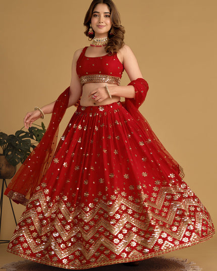 Red Sequins Embroidered Lehenga Choli Set