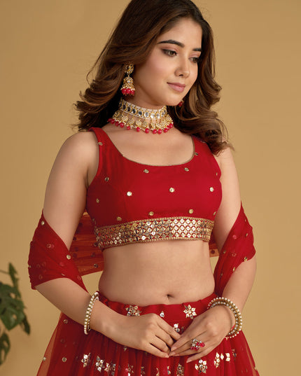 Red Sequins Embroidered Lehenga Choli Set