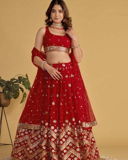 Red Sequins Embroidered Lehenga Choli Set