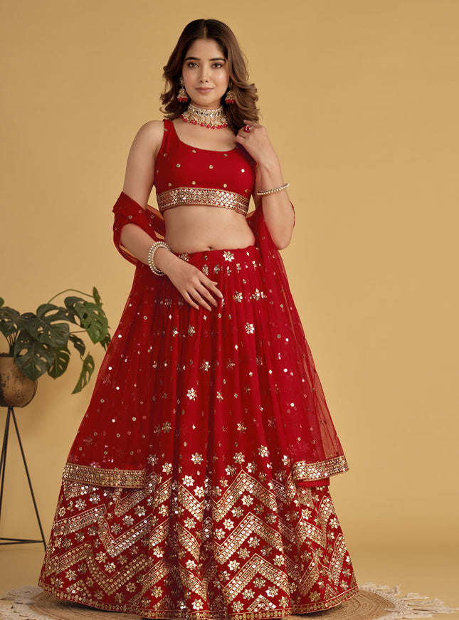 Red Sequins Embroidered Lehenga Choli Set