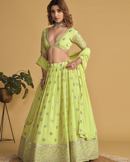 Neon Green Sequins Embroidered Lehenga Choli Set